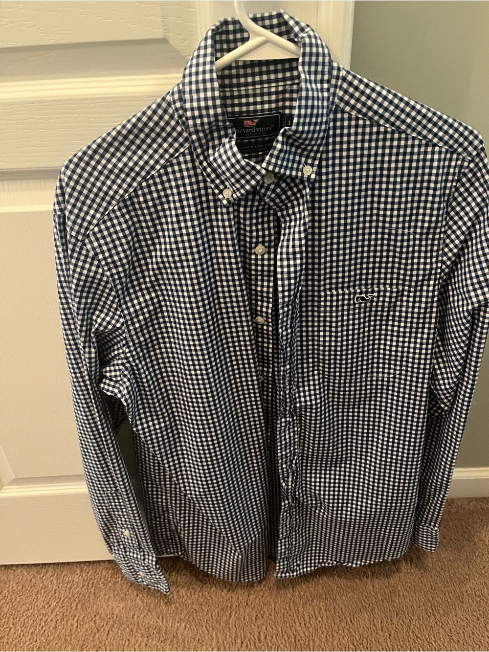 Vineyard Vines Men’s Navy and White Gingham Button-Down Shirt